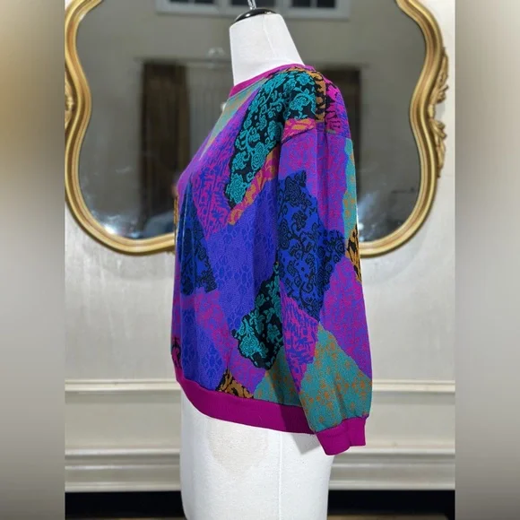 Vintage Village Fair Sweater Colorful 80s 90sKnit Abstract Bold Graphic Pullover - Picture 2 of 8